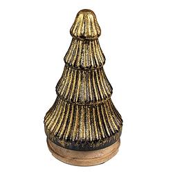 Foto van Clayre & eef kerstdecoratie kerstboom 24 cm goudkleurig hout glas decoratief figuur decoratieve accessoires