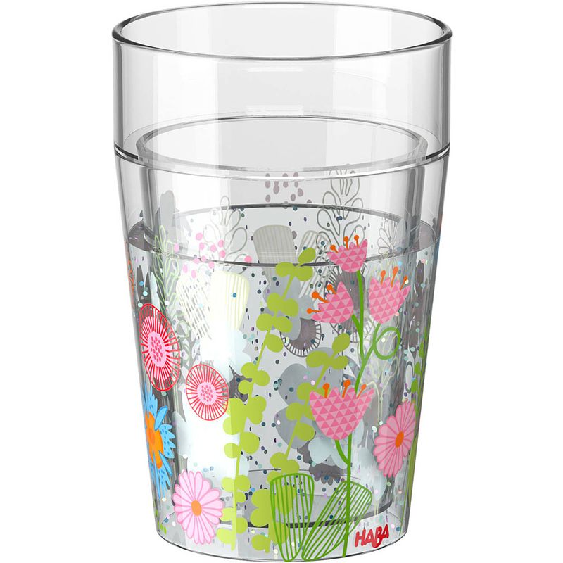 Foto van Haba glitterbeker bloemen 340 ml