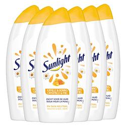 Foto van Sunlight zeep - badschuim - kamille & honing - ph-huidneutraal - voordeelverpakking 6 x 750 ml