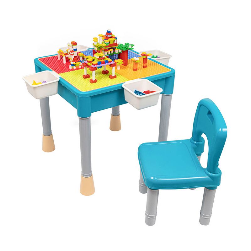 Foto van Decopatent® - kindertafel met 1 stoeltje - speeltafel met bouwplaat en