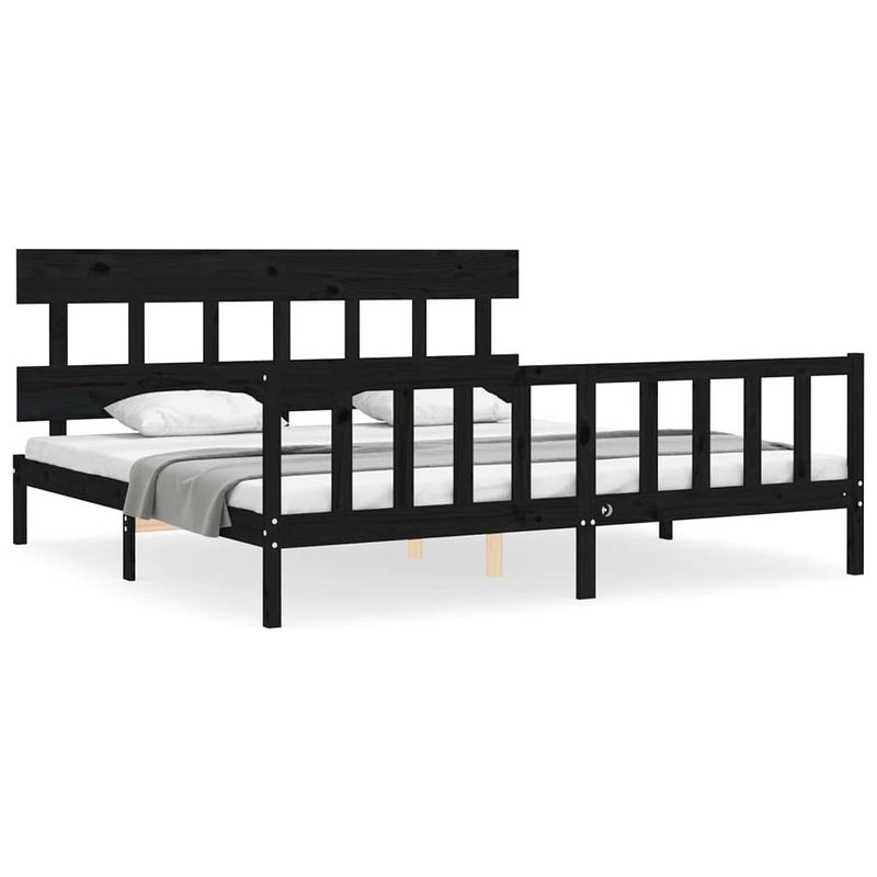 Foto van The living store bed massief grenenhout - 6ft super king - zwart