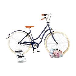 Foto van Volare kinderfiets lifestyle - 48 cm - blauw - 3 versnellingen - lage zadelstand - met fietshelm en accessoires