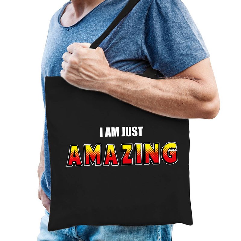 Foto van I am just amazing tas / shopper zwart katoen heren - feest boodschappentassen