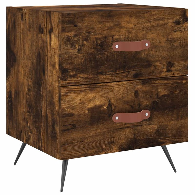 Foto van The living store nachtkastje smoked oak - bewerkt hout - 40 x 35 x 47.5 cm - met lades en displayfunctie