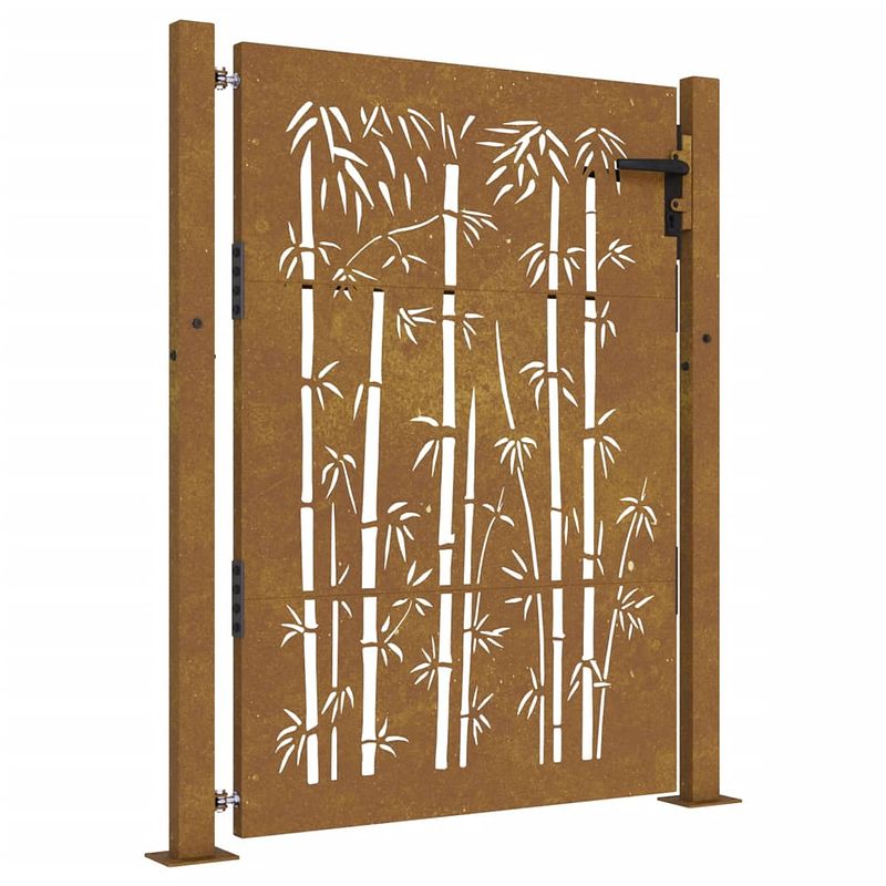 Foto van Infiori poort 105x130 cm bamboe-ontwerp cortenstaal