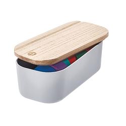 Foto van Idesign - opbergbox met deksel, small, 9 x 18.5 x 6 cm, gerecycled kunststof/hout, grijs - idesign eco storage