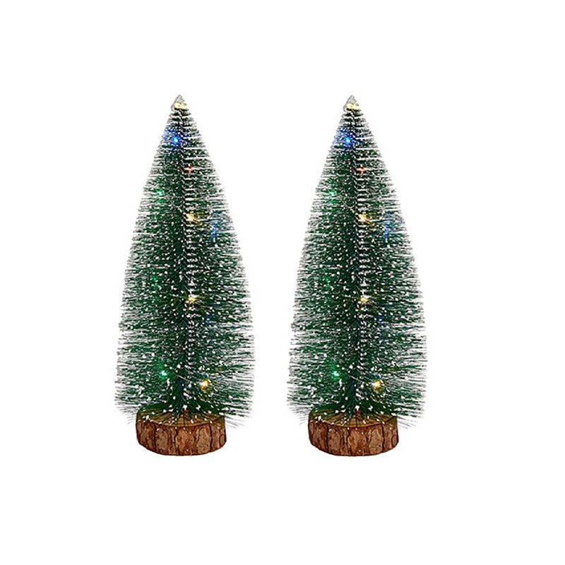 Foto van Krist+ kleine decoraties kerstboompjes 2x stuks - 35 cm - met licht - kerstdorpen