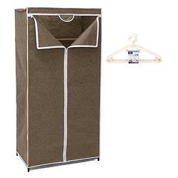 Foto van Mobiele opvouwbare kledingkast bruin 75 x 46 x 160 cm incl. 10 witte kledinghangers - campingkledingkasten