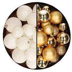 Foto van Kerstballen 60x stuks - mix goud/wol wit - 4-5-6 cm - kunststof - kerstbal