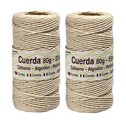 Foto van Pakket van 2x stuks bolletje huishoud/hobby/handig canvas touw van 55 meter per rol - touwen