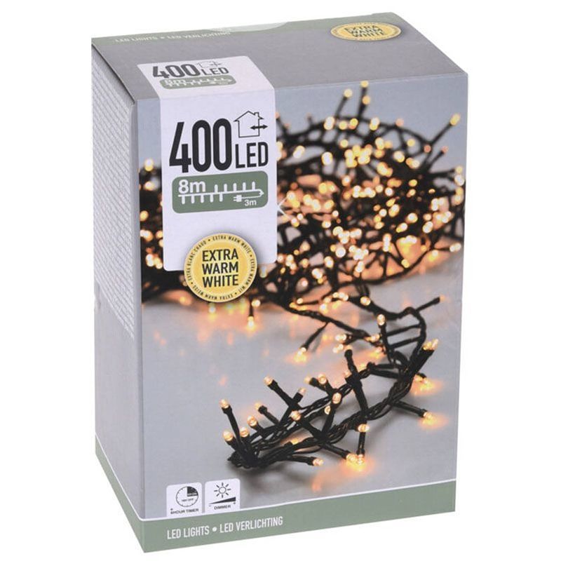 Foto van Decorativelighting micro cluster 400 led - 8m - met timer en dimmer - extra warm wit