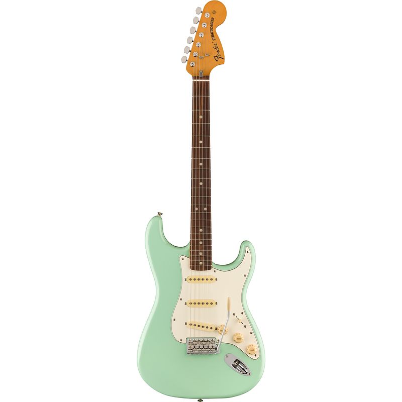 Foto van Fender vintera ii 70s stratocaster rw surf green elektrische gitaar met deluxe gigbag