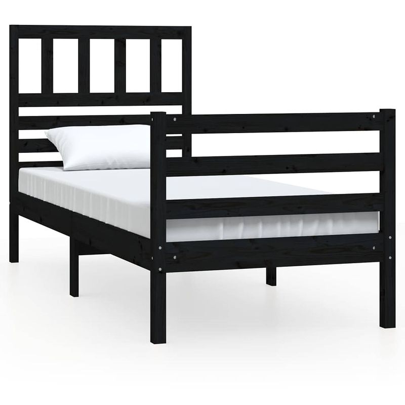 Foto van The living store bedframe grenenhout - zwart - 205.5 x 96 x 100 cm - geschikt voor 90 x 200 cm matras - montage vereist