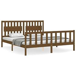 Foto van The living store houten bedframe - grenenhout - 205.5 x 185.5 x 100 cm - honingbruin