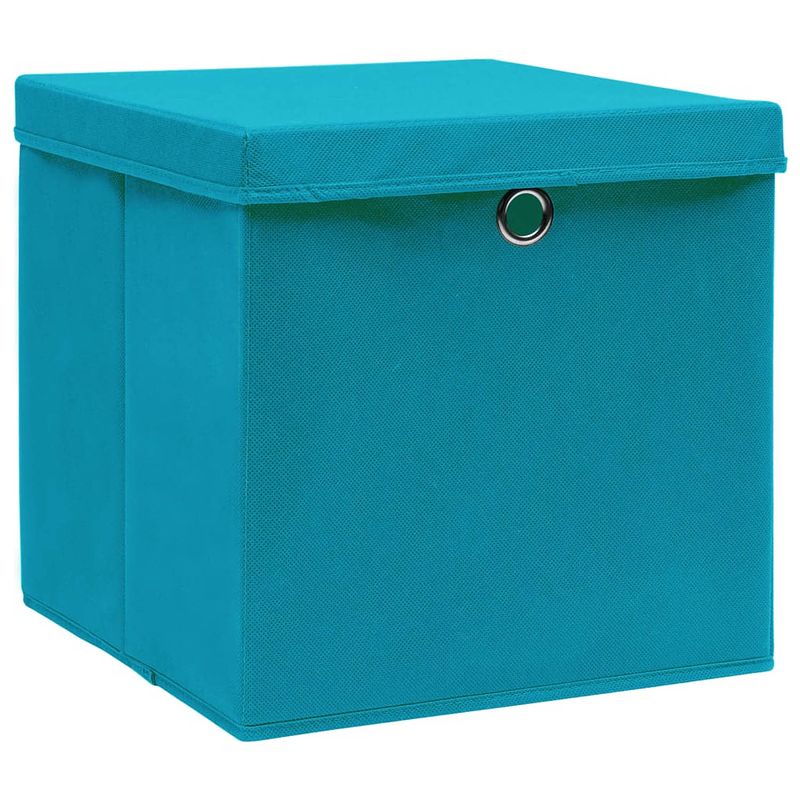 Foto van The living store opbergboxen - nonwoven - 28x28x28 cm - babyblauw - set van 1