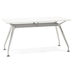 Foto van 24designs bureau stuart - l150 x b70 x h76 cm - wit mdf bureaublad - chromen onderstel