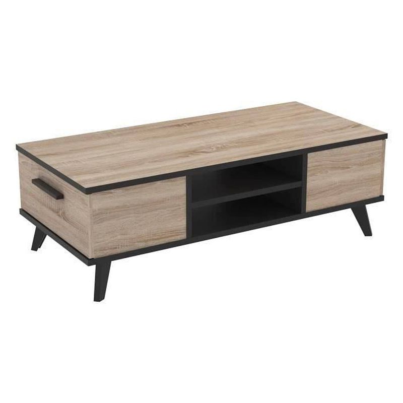 Foto van Wayne salontafel - modern - decor van geborsteld eiken en mat zwart - l 106 x b 50,1 cm