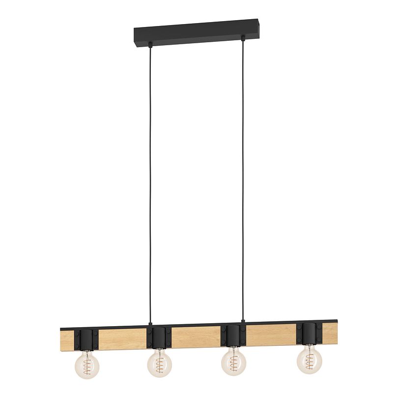 Foto van Eglo bailrigg hanglamp - e27 - 89,5 cm - zwart/bruin - hout/staal