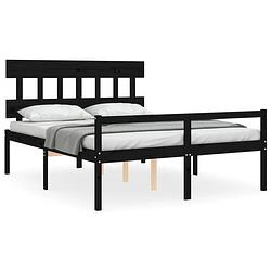 Foto van The living store bedframe - massief grenenhout - zwart - 205.5 x 165.5 x 81 cm - 160 x 200 cm (matras niet inbegrepen)