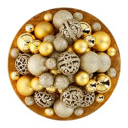 Foto van Christmas gifts 101 kerstballen set - plastic/kunststof - ø3/4/6 cm - mat, glanzend, glitter en open - goud