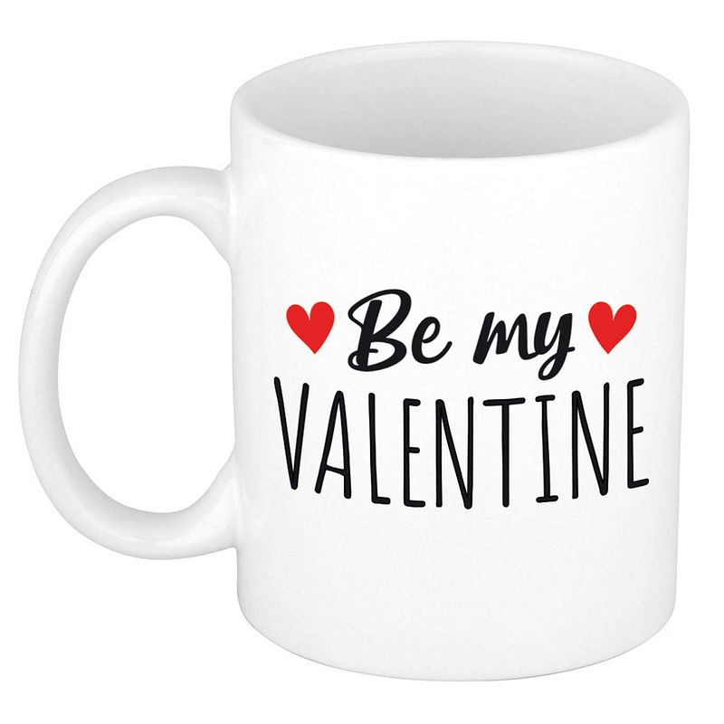 Foto van Be my valentine cadeau mok / beker wit voor valentijnsdag 300 ml - feest mokken