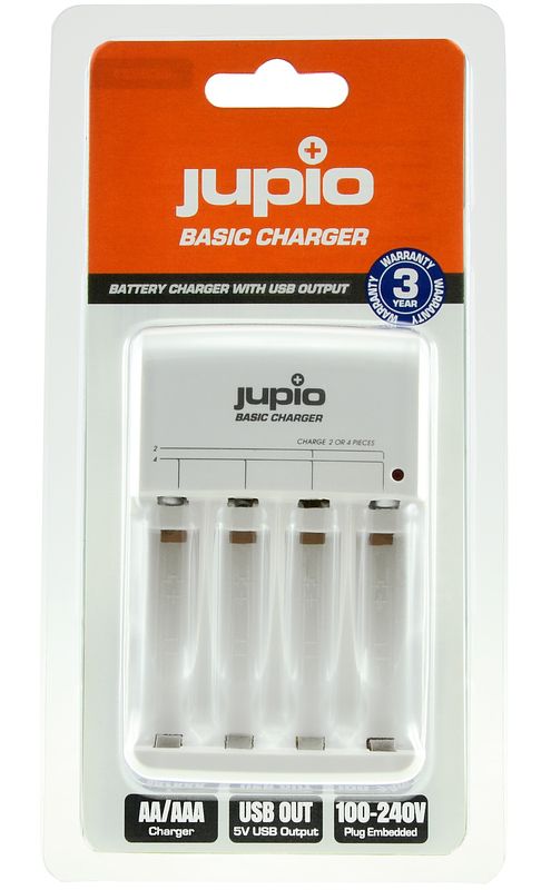 Foto van Jupio basic charger - voor 4 aa of 2 aaa batterijen - met usb
