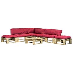 Foto van Vidaxl 6-delige loungeset pallet met rode kussens hout