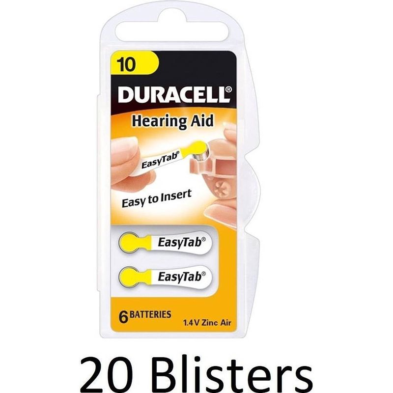 Foto van 120 stuks (20 blisters a 6 st) duracell hearing aid da10 1.4v niet-oplaadbare batterij