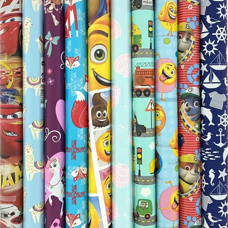 Foto van Assortiment inpakpapier cadeaupapier voor kinderen ho114 - 200 x 70 - 6 rollen