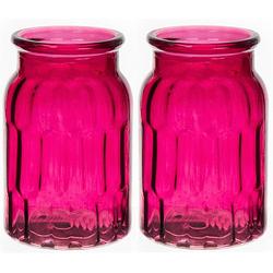 Foto van Bloemenvaas klein - 2x - fuchsia roze - transparant glas - d10 x h16 cm - vazen