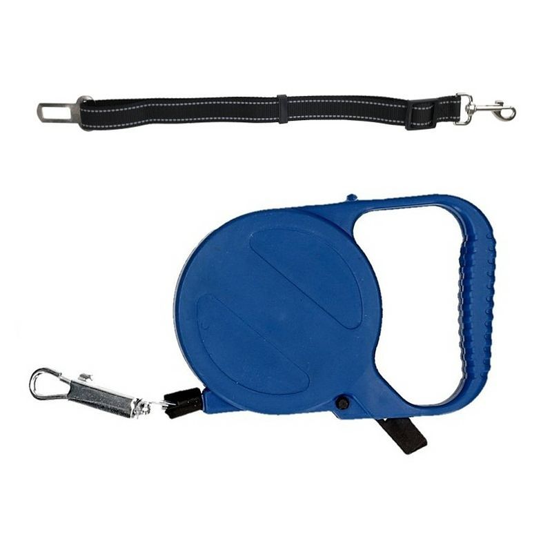 Foto van Honden/dieren auto riem - polyester - incl. uitlaat riem - blauw - 3 meter - hondenriemen