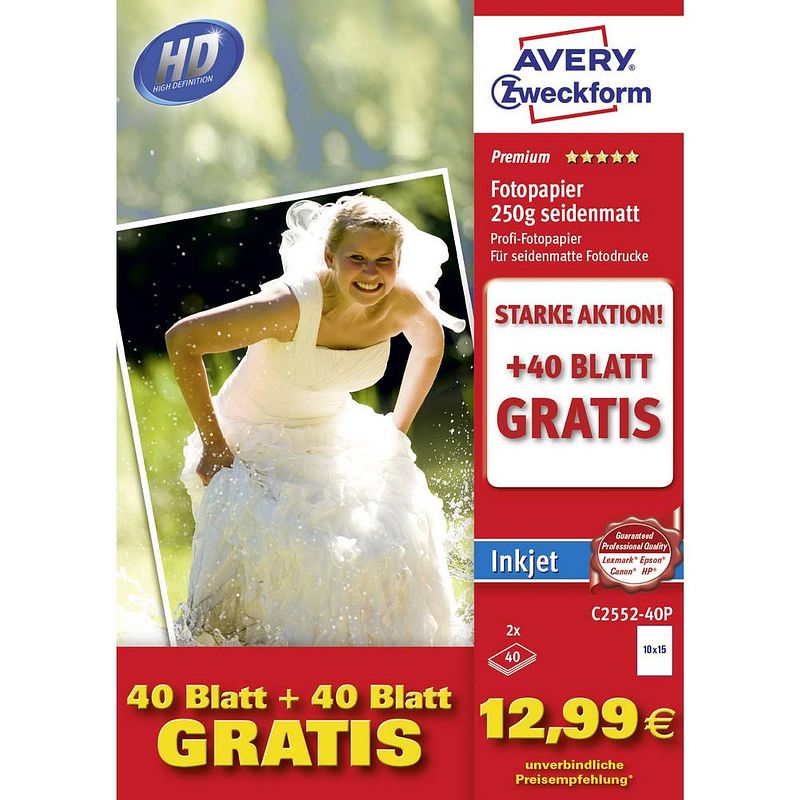 Foto van Avery-zweckform photo paper c2552-40p fotopapier 10 x 15 cm 250 g/m² 80 vellen zijdemat