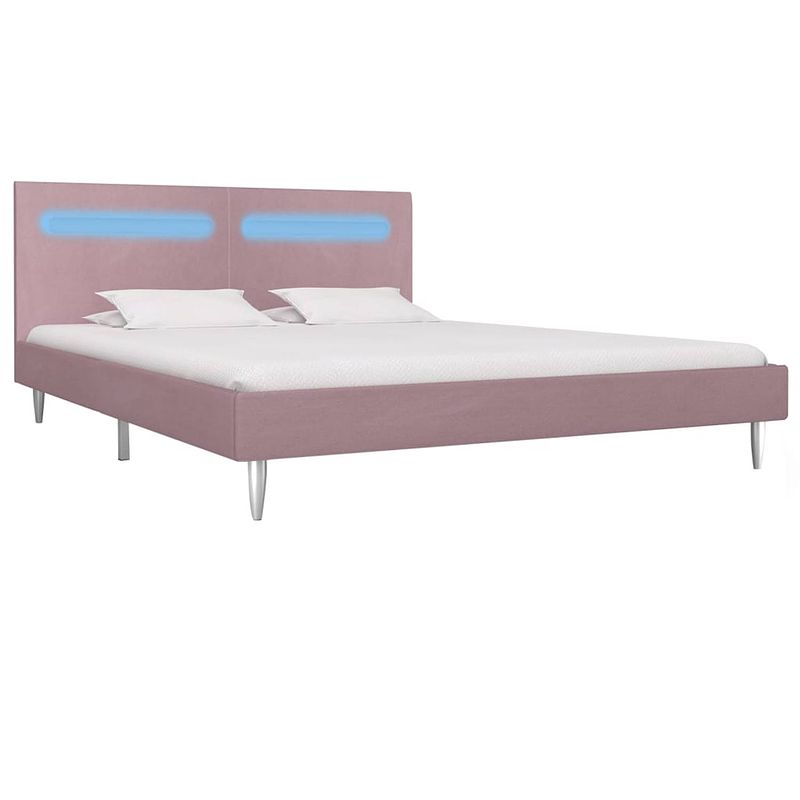 Foto van The living store bedframe - roze - led-strip - 208 x 185 x 81 cm - 180 x 200 cm