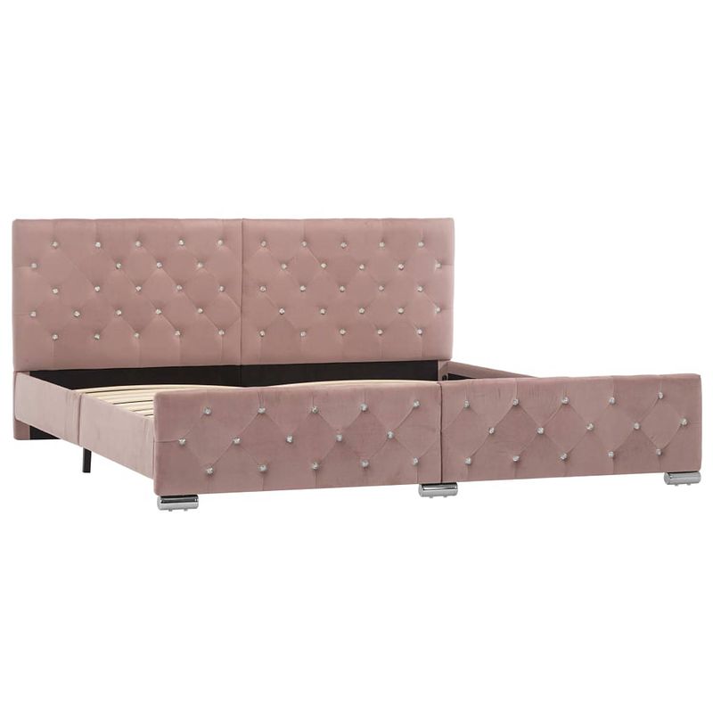 Foto van The living store bedframe - klassiek hout en staal - 211 x 186 x 87 cm - roze - geschikt voor 180 x 200 cm matras