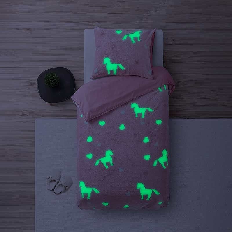 Foto van Dekbedovertrek glow in the dark teddy - (x cm) - roze polyether - dessin: dieren - sleeptime - dekbed-discounter.nl