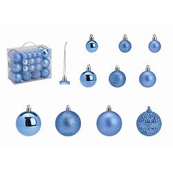 Foto van G. wurm kerstballen - 50x stuks - 3, 4 en 6 cm - blauw - kunststof - kerstbal