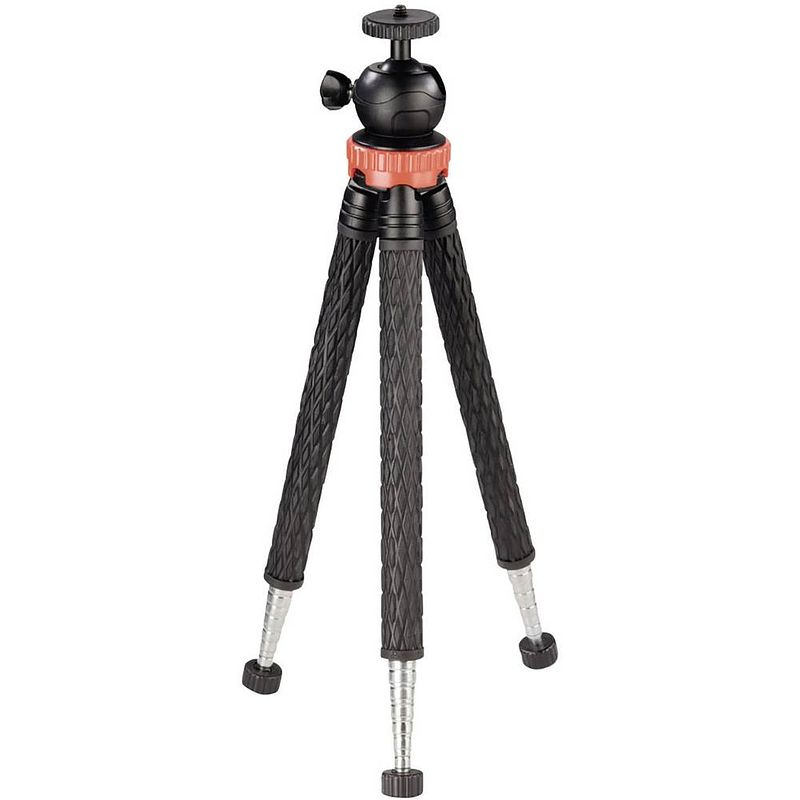 Foto van Hama traveller pro tripod 1/4 inch werkhoogte: 23 - 105 cm zwart, zilver, rood voor smartphones en gopro