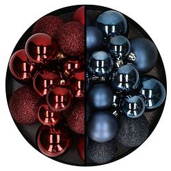 Foto van Kerstballen 60x stuks - mix donkerrood/donkerblauw - 4-5-6 cm - kunststof - kerstbal