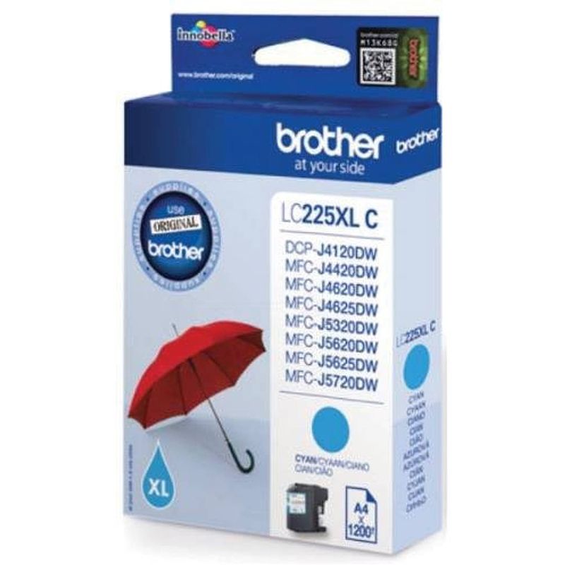 Foto van Brother inktcartridge, 1.200 pagina'ss, oem lc-225xlc, cyaan 5 stuks