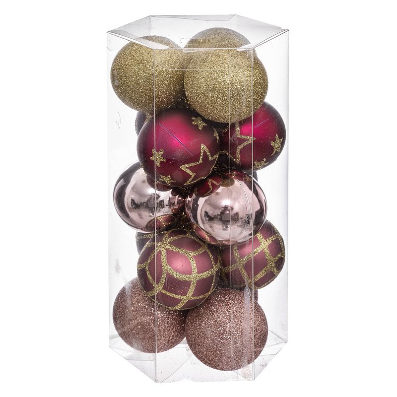 Foto van Atmosphera kerstballen-15x- d5 cm -mix wit/roze/goud/champagne - plastic - kerstbal