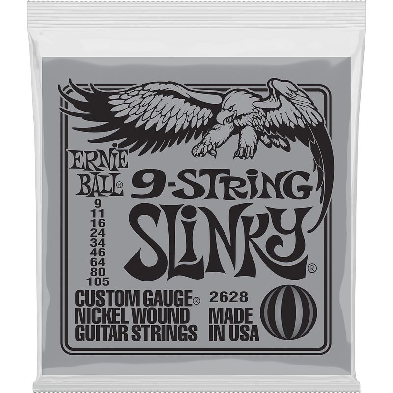 Foto van Ernie ball 2628 9-string slinky 009 - 105 snarenset