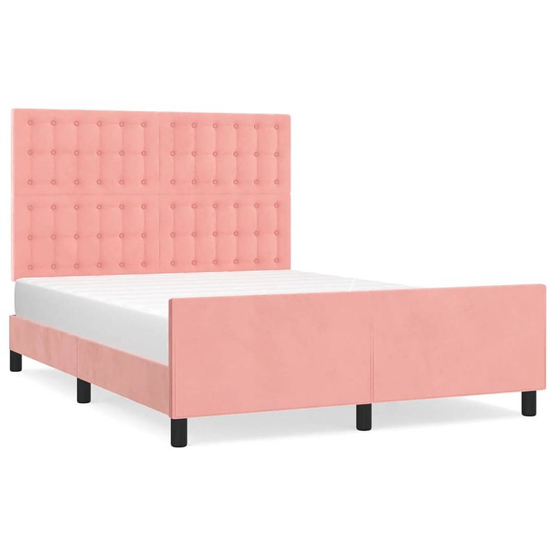 Foto van The living store bedframe roze fluweel - 203x146 cm - verstelbaar hoofdeinde