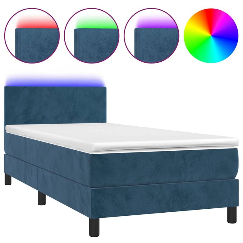 Foto van Vidaxl boxspring met matras en led fluweel donkerblauw 90x190 cm