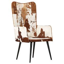 Foto van The living store fauteuil - armstoel - 55x41x97 - 100% echt leer - bruin/wit - knoopontwerp