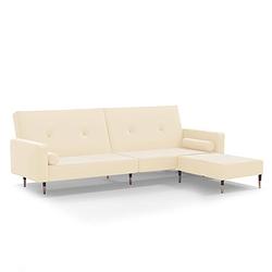 Foto van The living store bedbank deluxe - crème fluweel - 220 x 84.5 x 69 cm - multifunctioneel