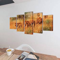 Foto van The living store 5-panelen canvas muurdruk set - 200x100 cm - leeuwenprint