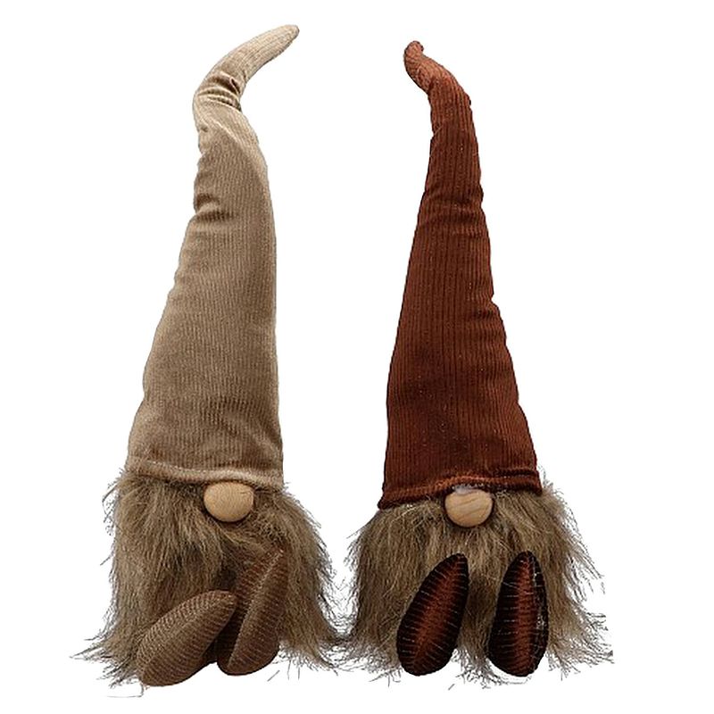 Foto van Kerst gnome kerst gnoom corduroy 48 x 18 cm - bruin - 2 stuks