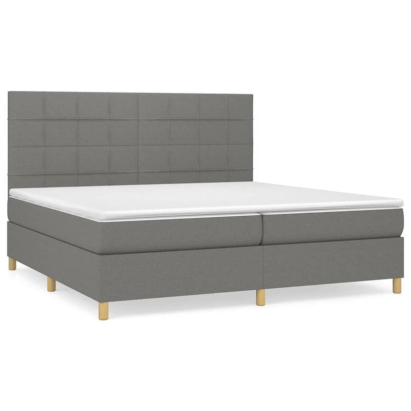 Foto van The living store boxspringbed - donkergrijs - 203x200x118/128 cm - pocketvering matras - middelharde ondersteuning -