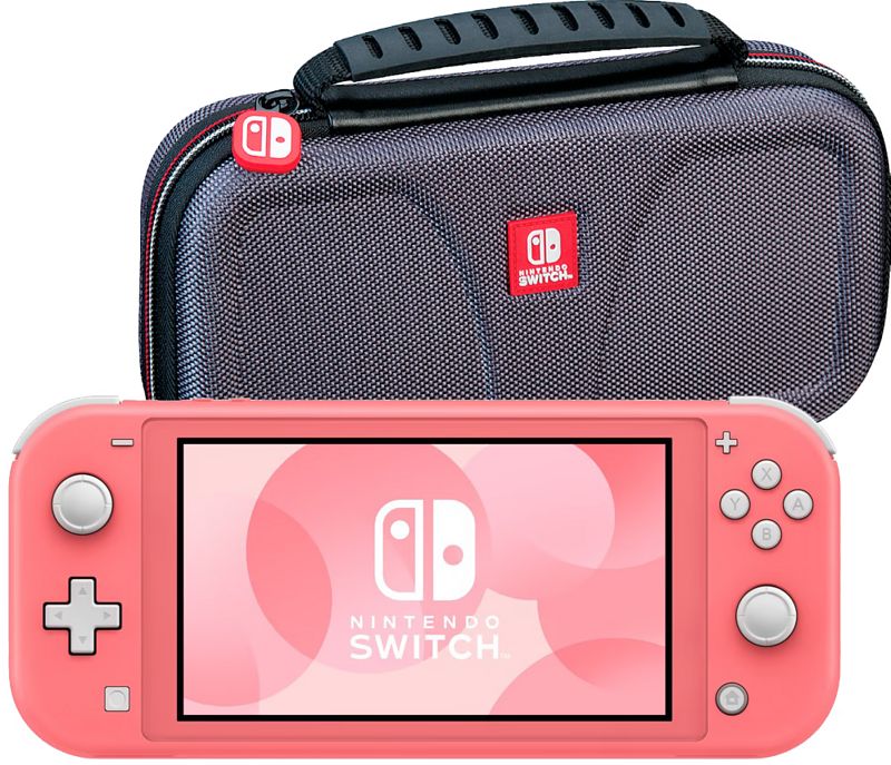 Foto van Nintendo switch lite koraal + bigben officiële nintendo switch lite beschermtas