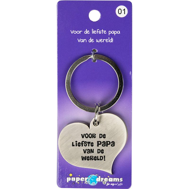 Foto van Paper dreams sleutelhanger papa hart 10 x 4 cm ijzer zilver